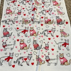 Valentines Day Cat Holiday Towel with Red and Pink Accents set of 2 towels